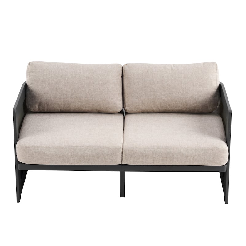 Christopher Knight Home - Modern Aluminum Outdoor 5 Piece Conversation Seating Set with Acacia Wood Coffee Table