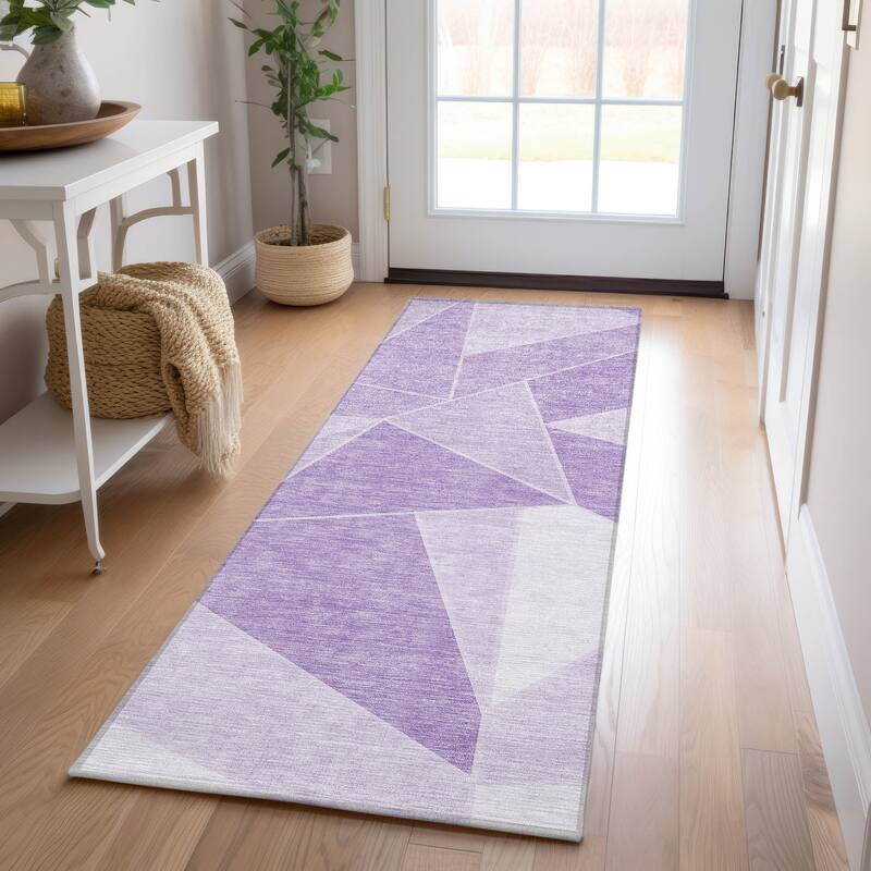 Machine Washable Indoor/ Outdoor Chantille Modern Mosaic Rug - Lilac - 2'3" x 7'6"