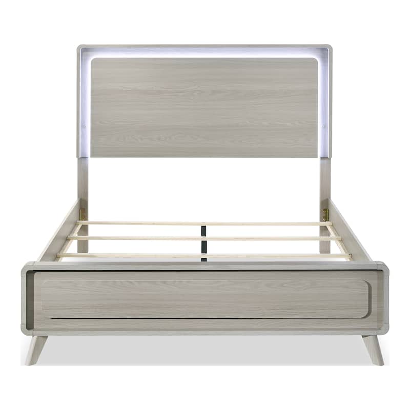 Furniture of America Thalia Modern Grey Wood Panel Bed with LED on Headboard