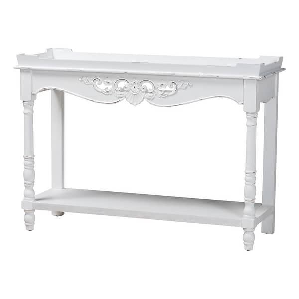 slide 2 of 10, Rafferty Distressed Console Table - Vintage White Accent Table with Ornate Carved Apron and Shelf, Classic Entryway Table White
