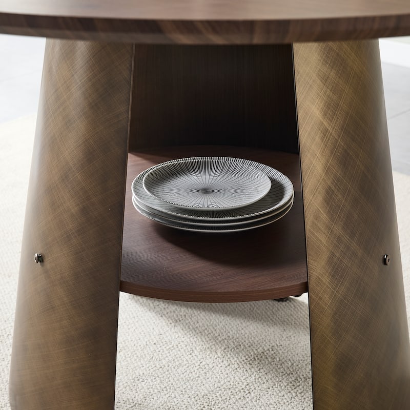 47.25 Inch Round Dining Table, Retro Style, Brushed Texture, Suitable For 4-6 People, MDF Tabletop, Metal Frame