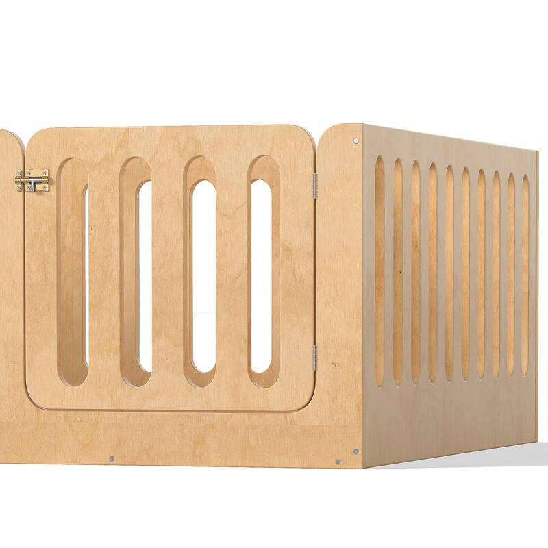 Toddlers Montessori Floor Bed with High Fence, Door, Low Profile Platform Bed Frame for Kids with No Box Spring Needed, No Slats