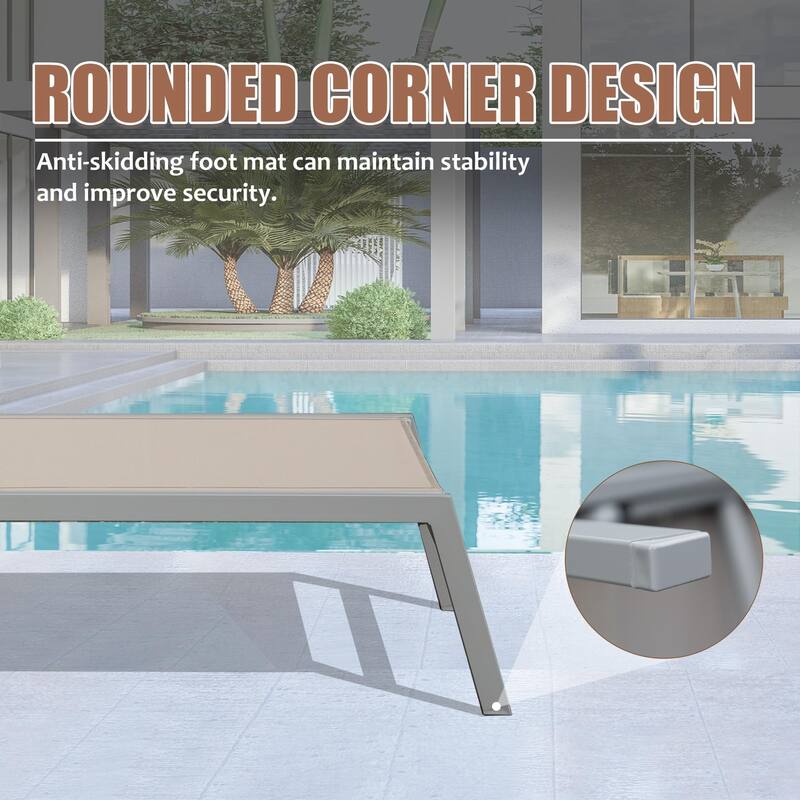 Modern 3-Piece Outdoor Chaise Lounge Set with Adjustable Headrests and Side Table for Poolside Beach Yard