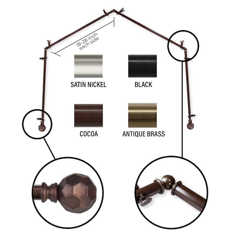 InStyleDesign 13/16" Finley 4-Sided Bay Window Curtain Rod (18-28 inch each side) - Cocoa