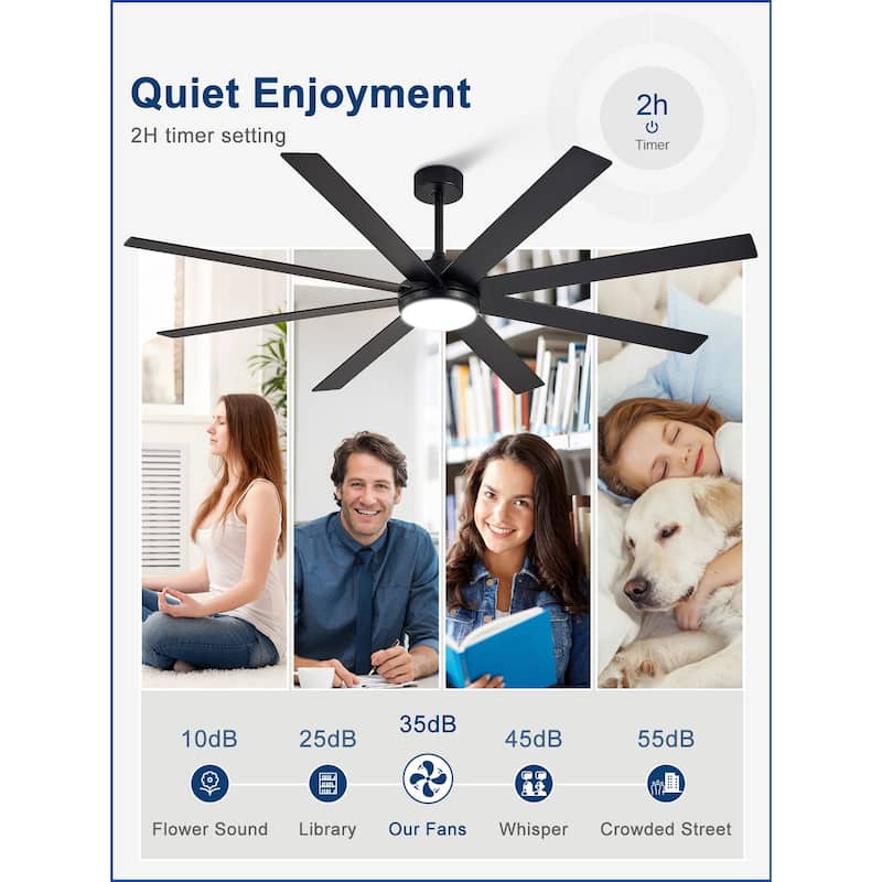 Large Ceiling Fan with Light - 8-Blade, Remote App Control, Dimmable 3CCT, Quiet DC Motor​, 66/72 Inches