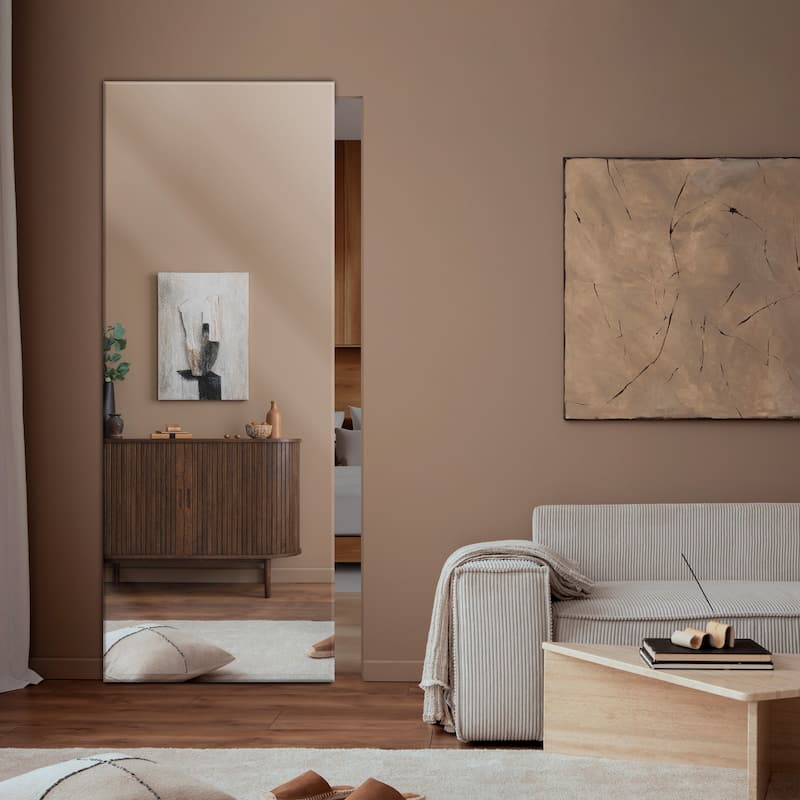 Frameless Mirror Sliding Door with Hidden / Invisible Hardware - 28" x 84" - Mirror Just Front Side