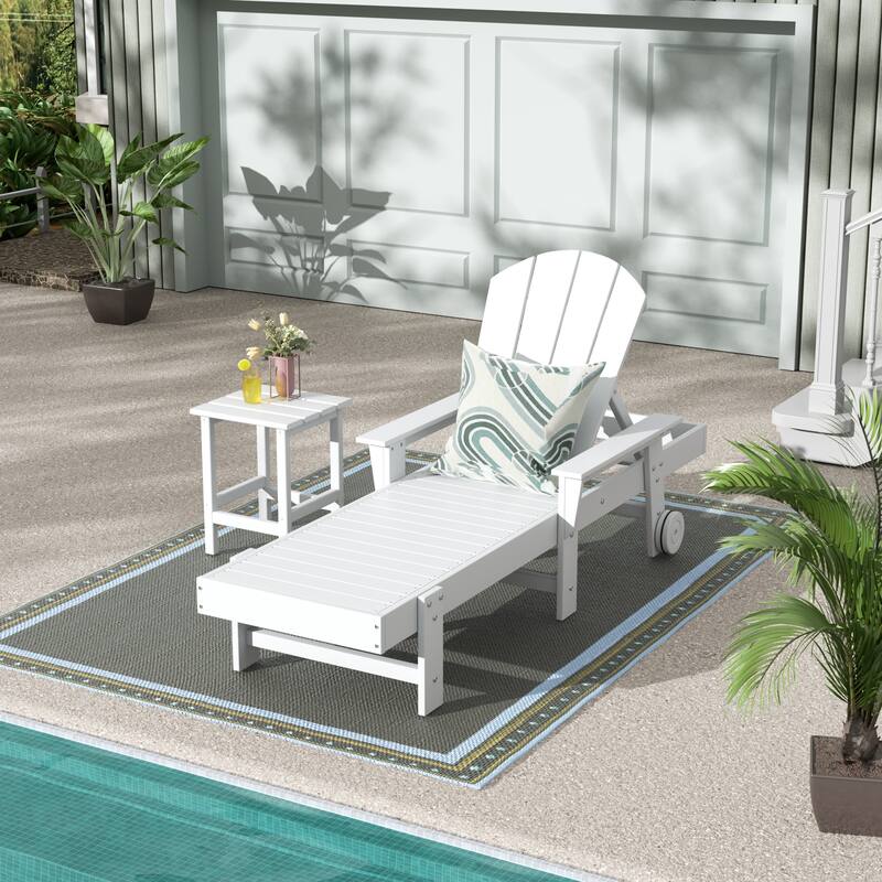 Polytrends Laguna Hdpe All Weather Outdoor Patio Pool Reclining Chaise Lounge With Side Table (2-Piece Set)