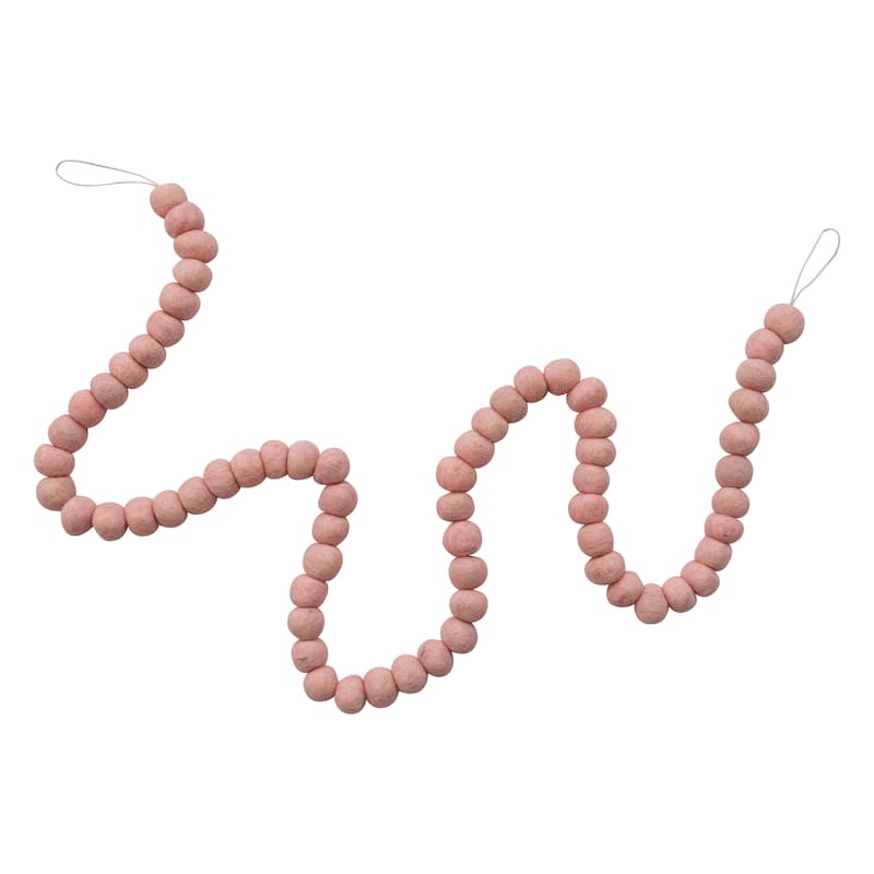Handmade Wool Felt Ball Garland - 72.0"L x 1.0"W x 1.0"H - Pink
