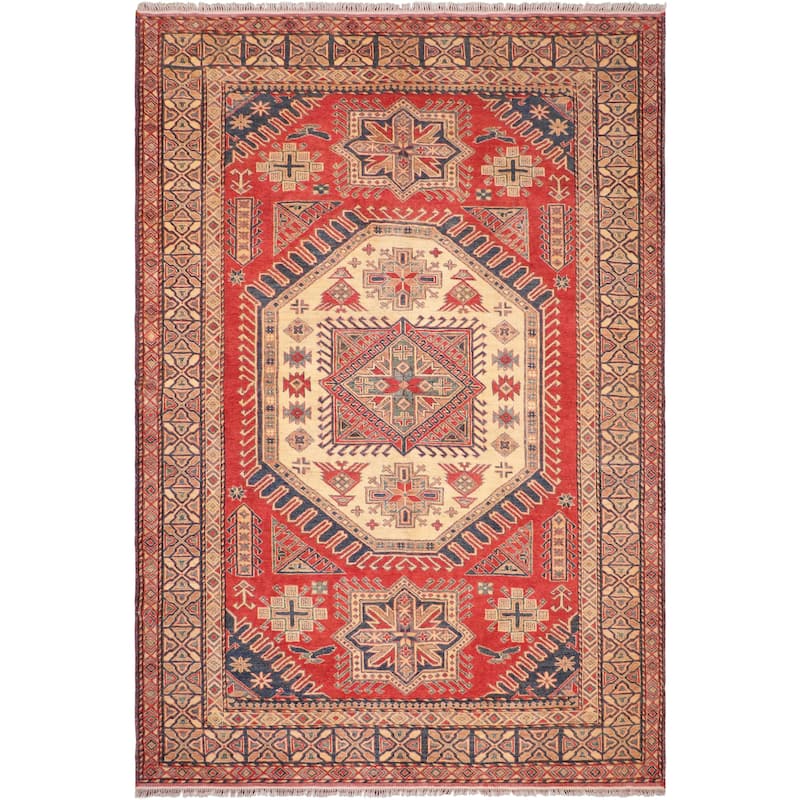 Rustic Super Kazak Cyrus Rust/Tan Hand Knotted Wool Rug - 6'11'' x 9'3''