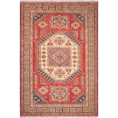 Rustic Super Kazak Cyrus Rust/Tan Hand Knotted Wool Rug - 6'11'' x 9'3''