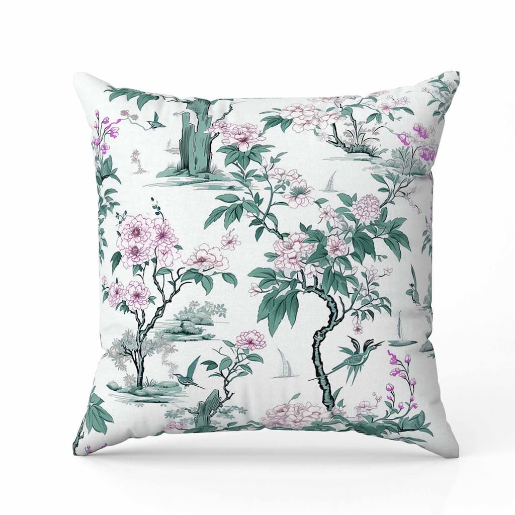 Open Air Orchid Indoor/Outdoor Reversible Throw Pillow Green and Pink