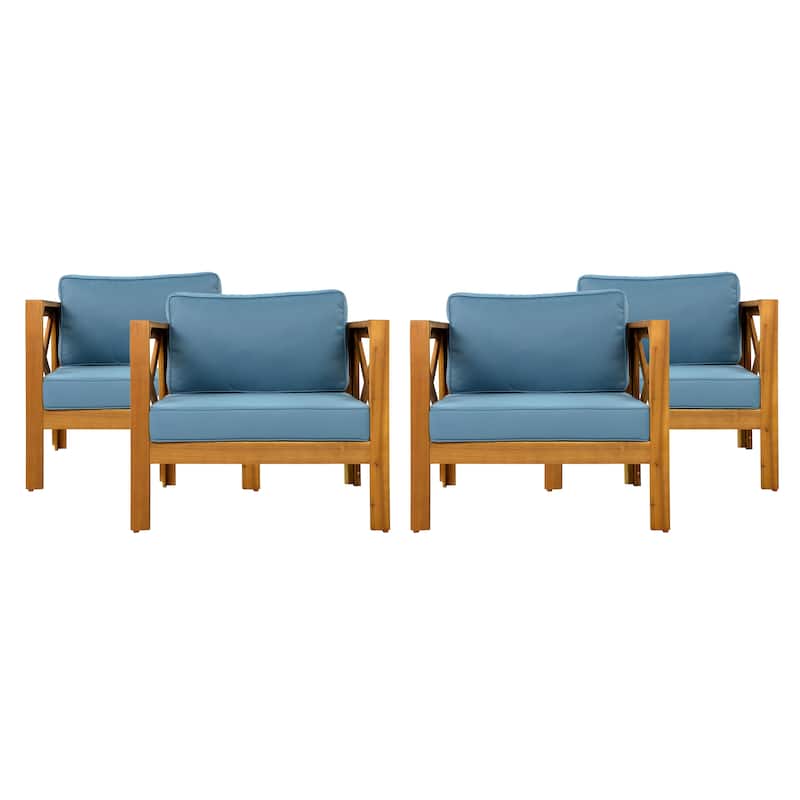 Christopher Knight Home - Caledon Patio Acacia Wood Club Chairs with Cushions(Set of 4)