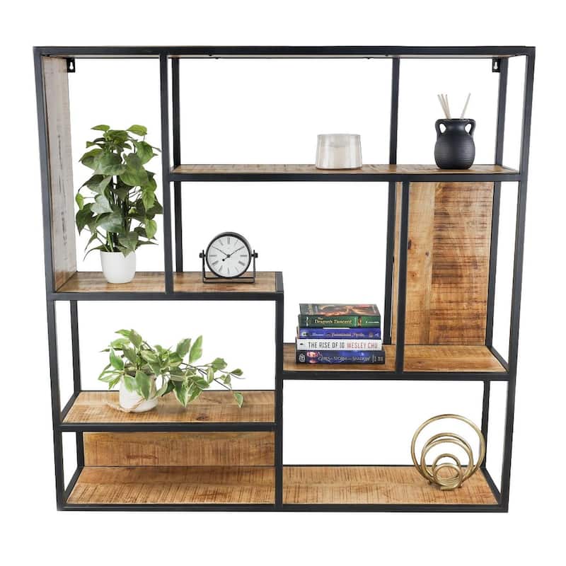 48" Wide 5-Tier Industrial Wall Bookshelf Solid Mango Wood