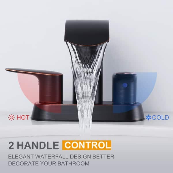 dimension image slide 5 of 7, WOWOW 4 in. Centerset Double Handle Waterfall Bathroom Sink Faucet
