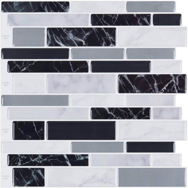 Art3d 11.6" × 11.6" Vinyl Peel and Stick Backsplash Tile (10-Pack) Fancy Marble Brick