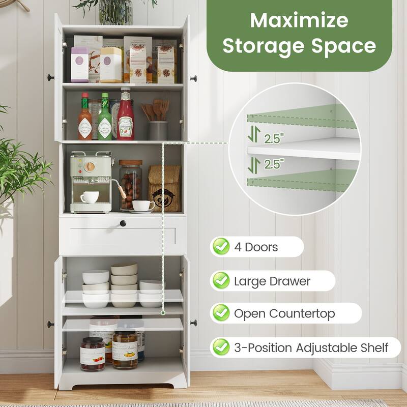 Gymax 67.5'' Kitchen Pantry Cabinet w/4 Doors 1 Drawer Open Countertop