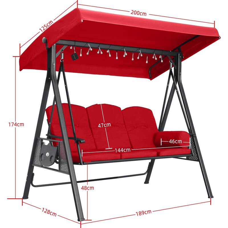 PURPLE LEAF Outdoor Red Patio Porch Swing with Stand, Chair with Adjustable Tilt Canopy All-Weather Steel Frame for Backyard