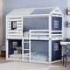 preview thumbnail 2 of 17, Blue Twin Size Solid Wood House Bunk Bed with Tent & Ladder