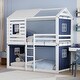 preview thumbnail 18 of 65, Wood House Bunk Bed for Kids, Playhouse Bunk Bedframe with Windows, Tent & Ladder for Girls & Boys, Noise Free