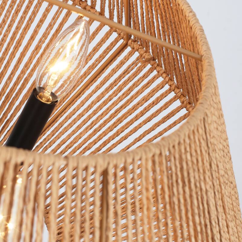 4-Light Bohemian Hand Woven Drum Chandelier Rattan Pendant - N/A