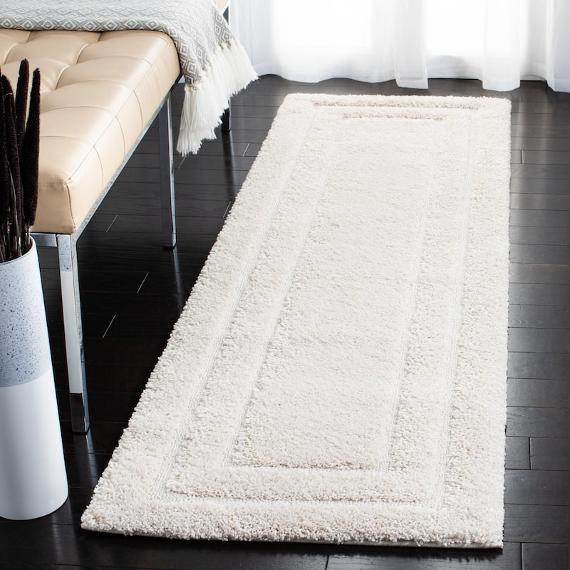 SAFAVIEH Florida Shag Carlinde Border 1.2-inch Thick Rug - 2'3" x 7' Runner - Creme - Runner