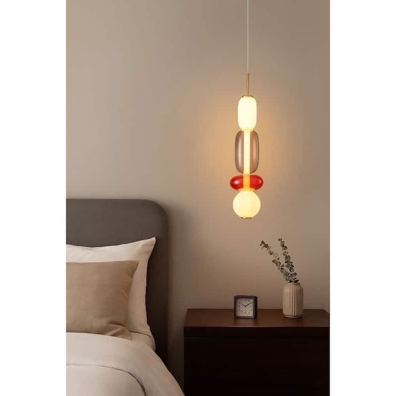 1-Light Gold LED Single Pendant With A Multi-color glass shade