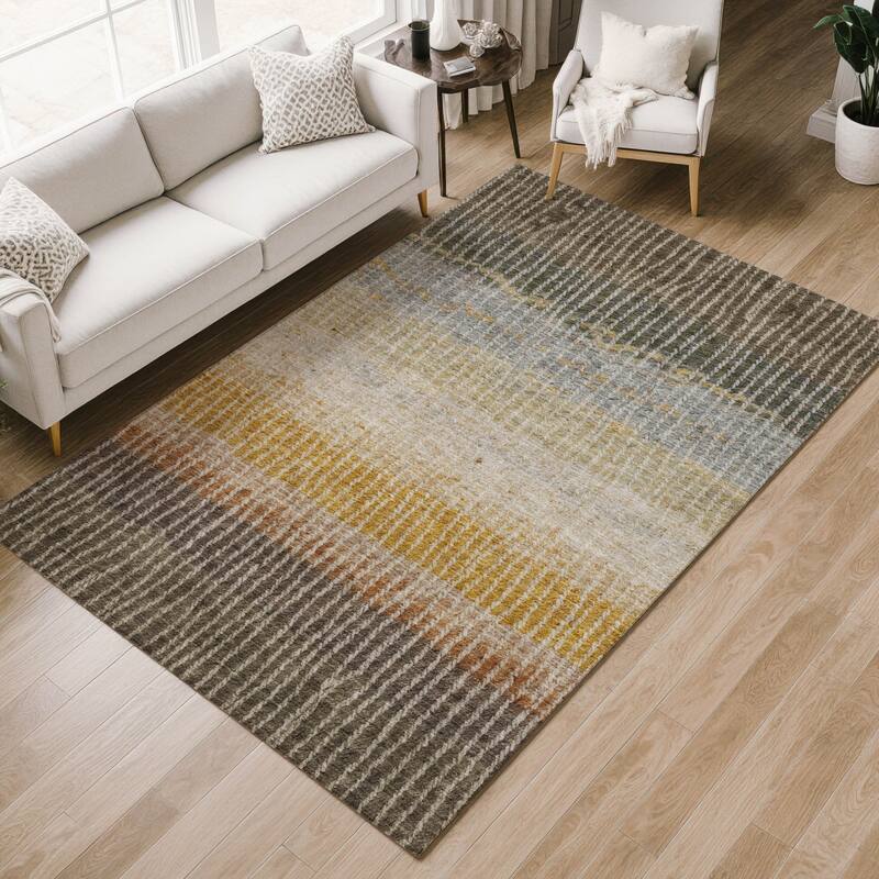 Machine Washable Indoor/ Outdoor Contemporary Stripes Chantille Rug