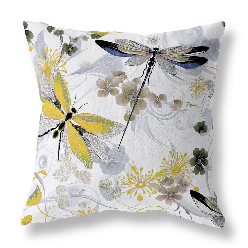 Yellow And Grey Wings in Motion Faux Suede Throw Pillow Zipper
