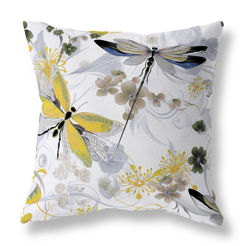 Yellow And Grey Wings in Motion Indoor/Outdoor Throw Pillow Zipper