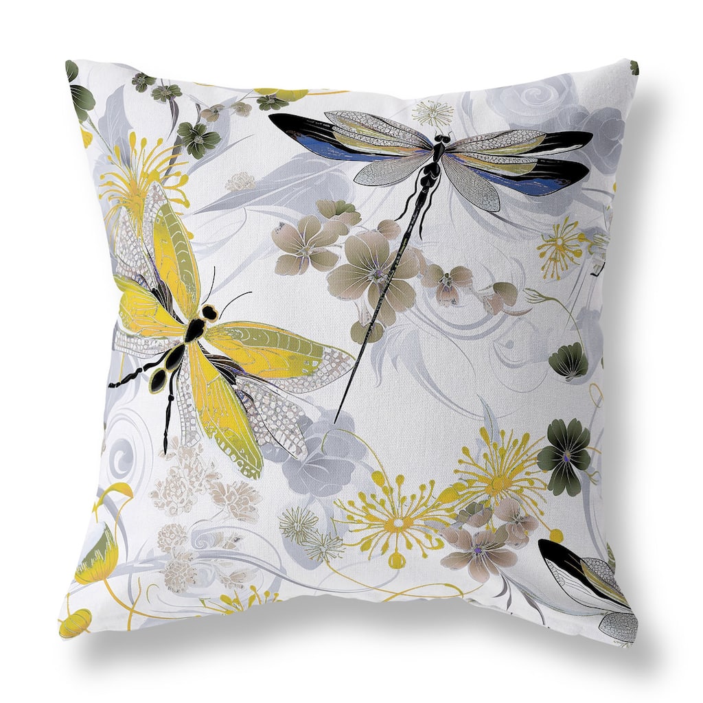 Yellow And Grey Wings in Motion Indoor/Outdoor Throw Pillow Zipper