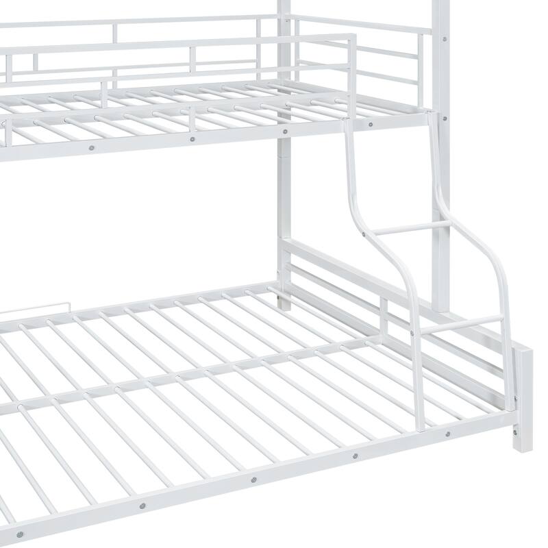 Heavy Duty Metal Bunk Bed with Ladder and Full-length Guardrail, Convertible 2 Beds, Twin over Full House Bed for Bedroom