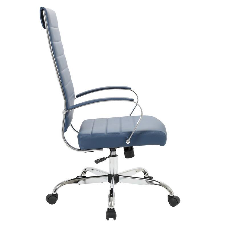 Benmar High-Back Leather Office Desk Chair in Stainless Steel Frame Adjustable Height Tilt Lock 360 Swivel Ergonomic Chair