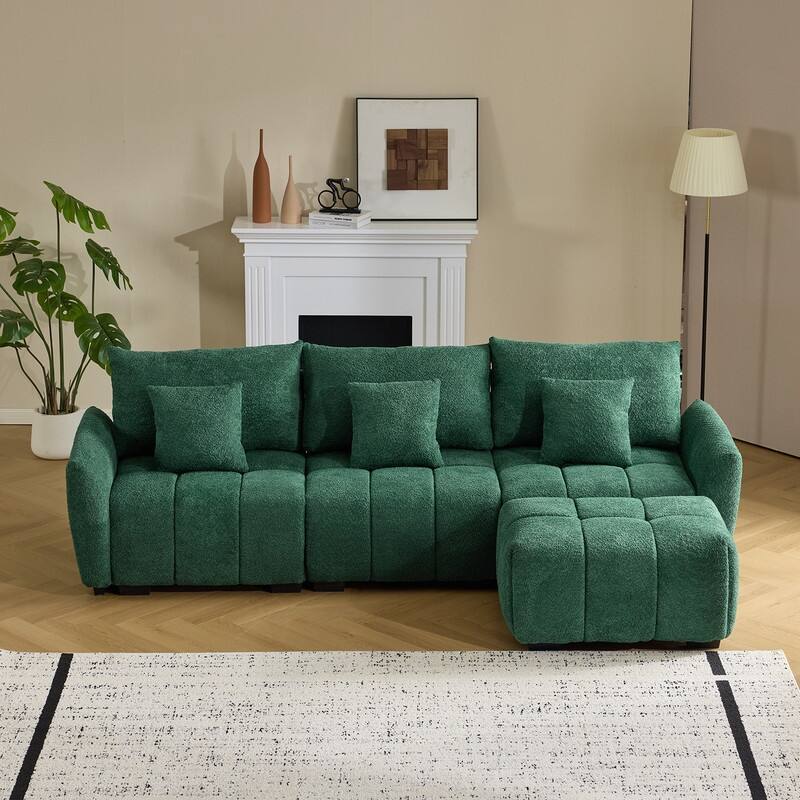 American Tufed Boucle Sofa with Ottoman - 3 Seat 1 Ottoman