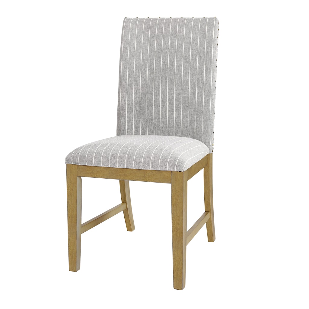 Tim Dining Chair Set of 2, Wood Apron Frame, Gray Striped Polyester