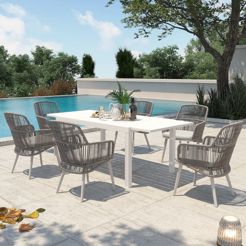 Outdoor Patio Dining Set Dining Chairs and Extendable Dining Table (7-Piece Set)