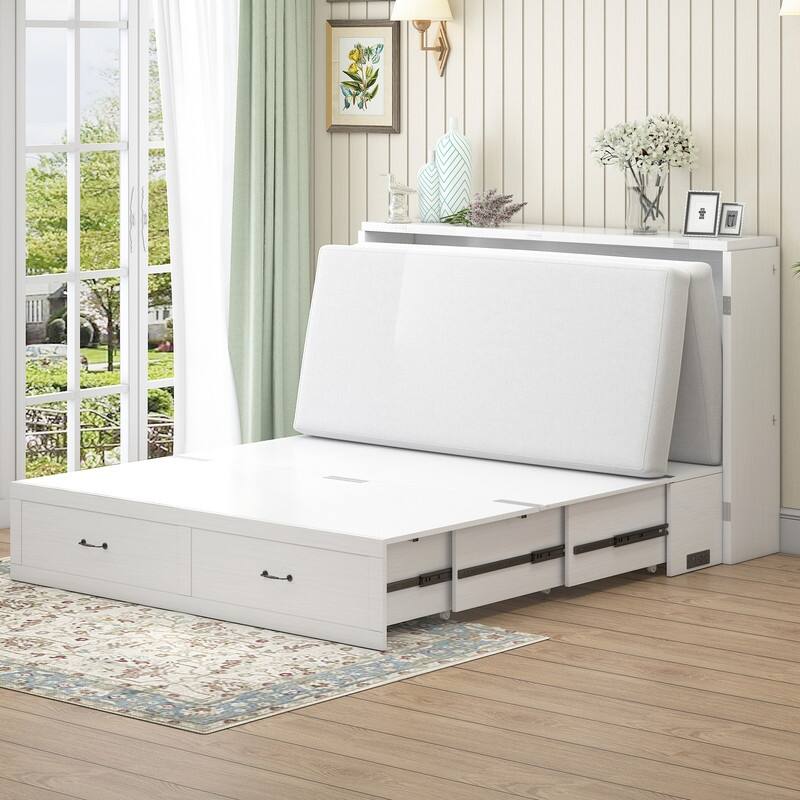 Mixoy Queen Size Murphy Bed with Mattress,Foldable Space-Saving Cube Cabinet Bed