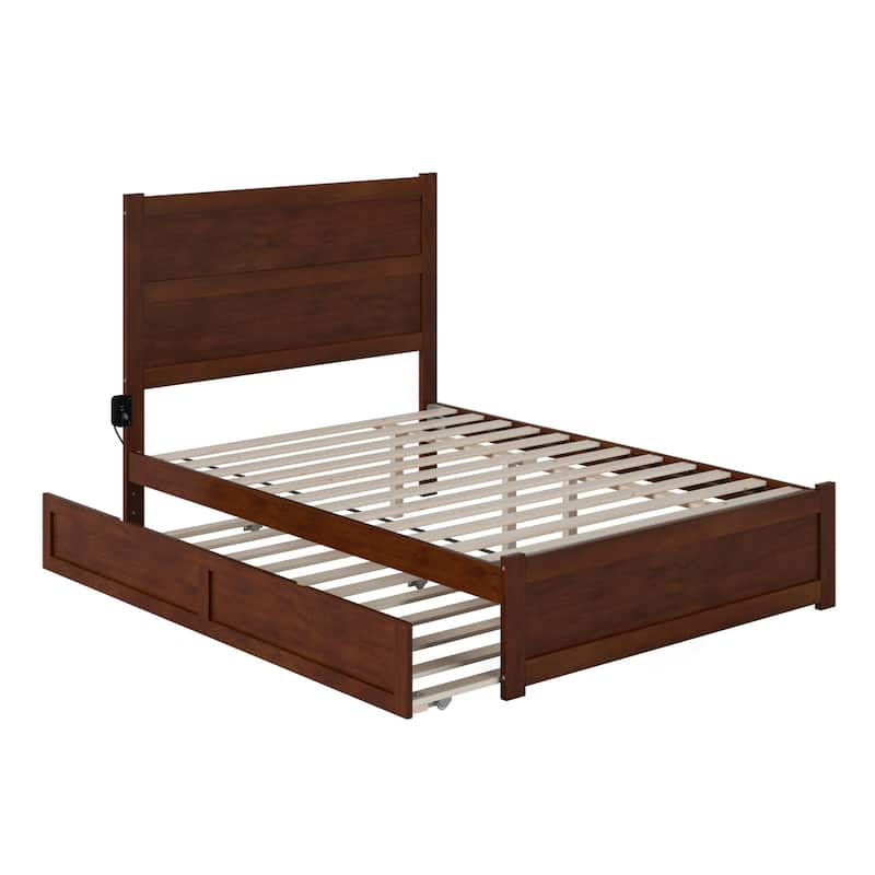 Full Bed with Trundle - Elegant Escape Platform Bed - Walnut Finish - Modern & Classic Design