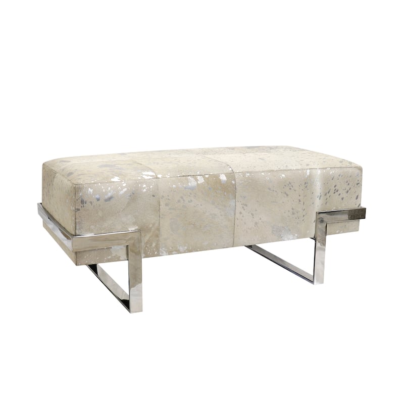 Pasargad Home Safari Cowhide Bench with Stainless Steel Legs - W39.5"XD19.5"XH16" - Silver