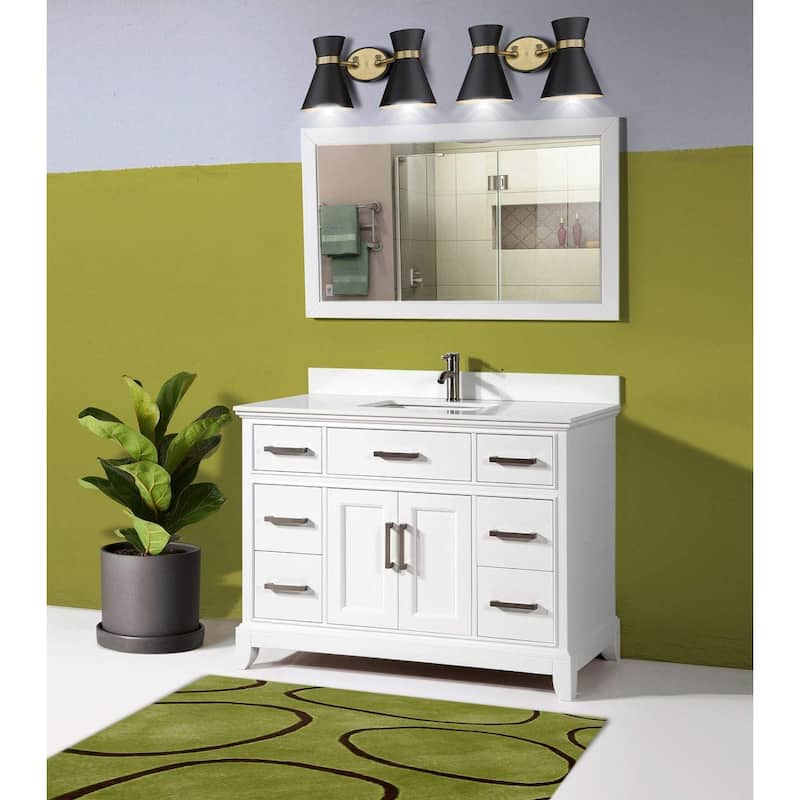 Vanity Art 60" Single Sink Bathroom Vanity Set with Engineered Marble Top and Free Mirror