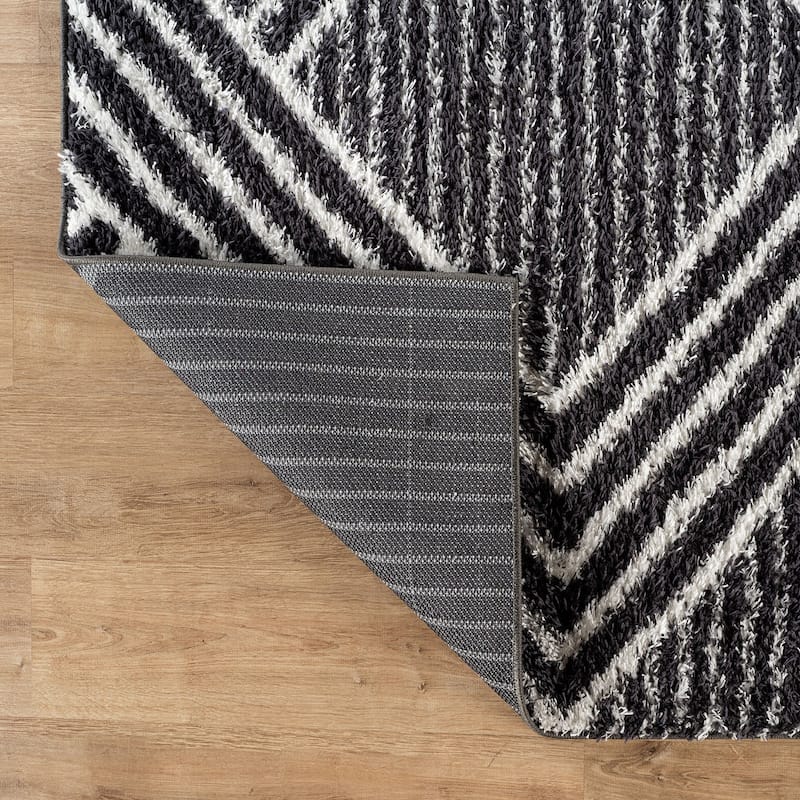 Abstract Geometric Shag Rug - Anthracite Dark Gray - Medium Pile Rug - Kid & Pet Friendly