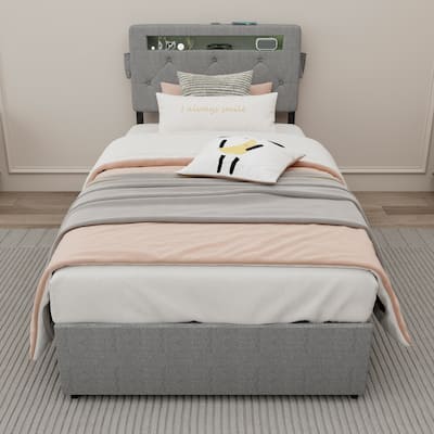 Twin Size Platform Bed with Storage, USB Station, and LED
