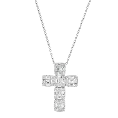 Effy Women's 14K White Gold Diamond Cross Pendant Necklace