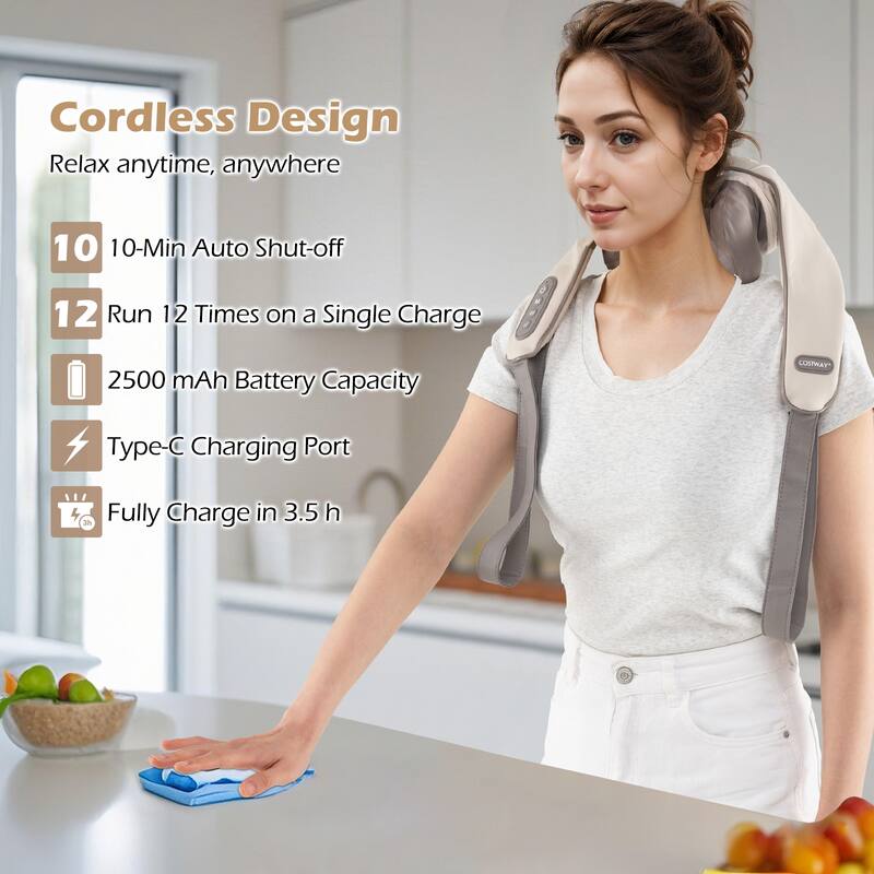 Electric Shiatsu Neck and Shoulder Massager with Adjustable Straps and Soothing Heat Function - 7" x 20" x 6.5"