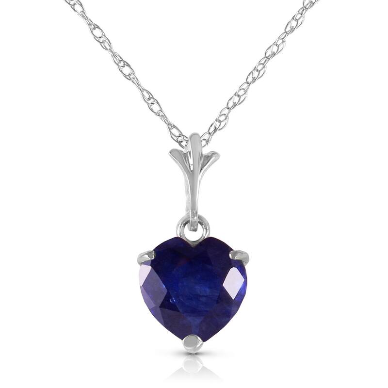 1.55 Carat 14K Solid Gold Gemstone Necklace Natural Heart Sapphire - 16 Inch - White