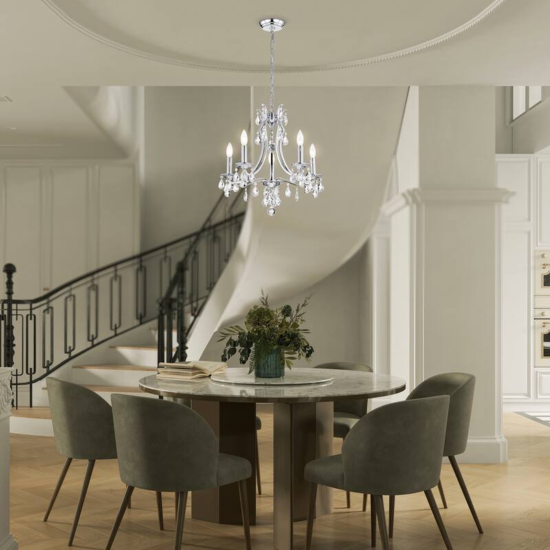 Chrome Finish 5-Light Candle Style Chandelier with Crystal Hanging