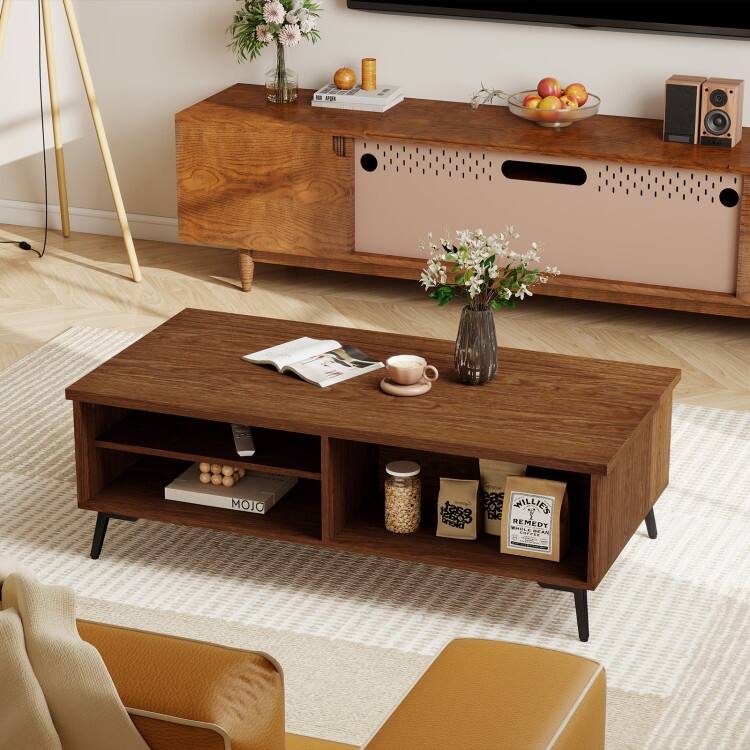 Engineered Wood Metal Coffee Table 2 Shelves 2 Compartments - 47" x 23.5" x 16"