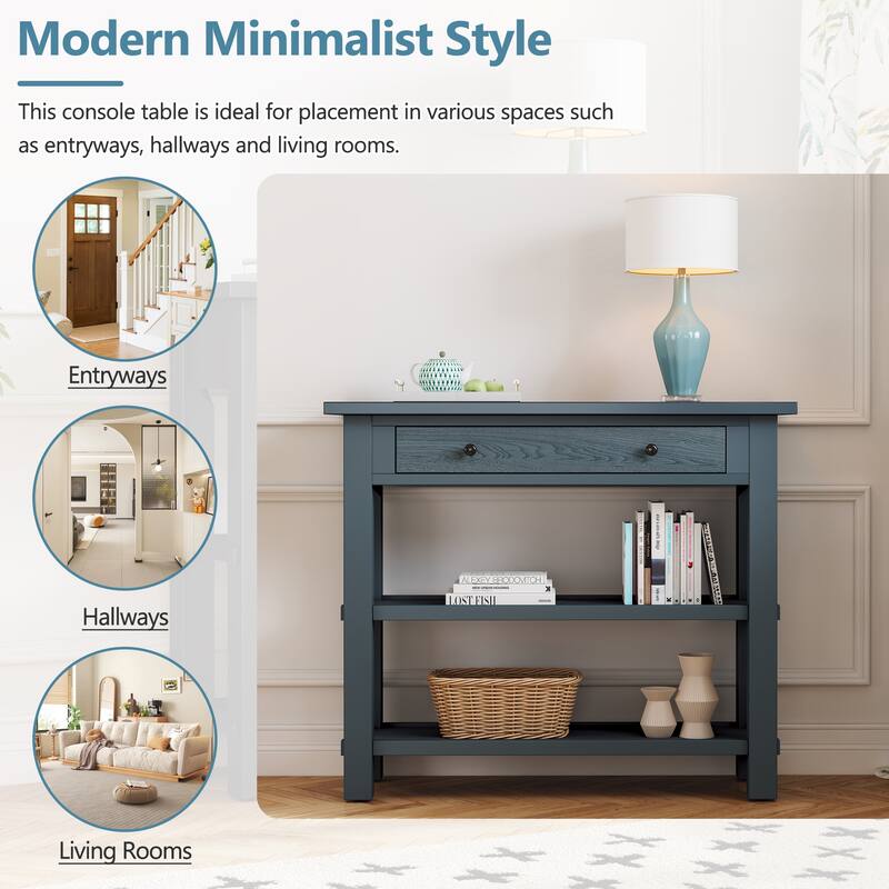 Console Table with Drawer and Two Sturdy Shelves for Entryway, Living Room