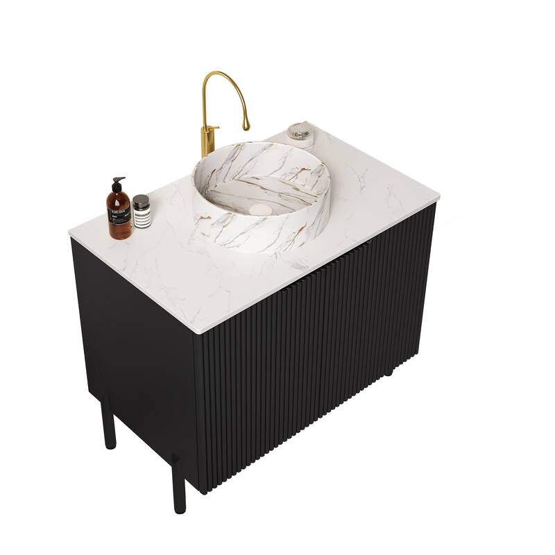 30" Bathroom Vanity Cabinet with Counter Top Sink, Rectangular Ceramic Basin /Round Ceramic Basin