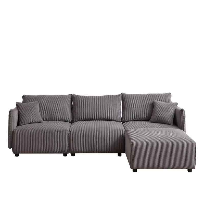 Grey 106" Corduroy 3-Seater Sofa with USB Ports & Adjustable Cushions