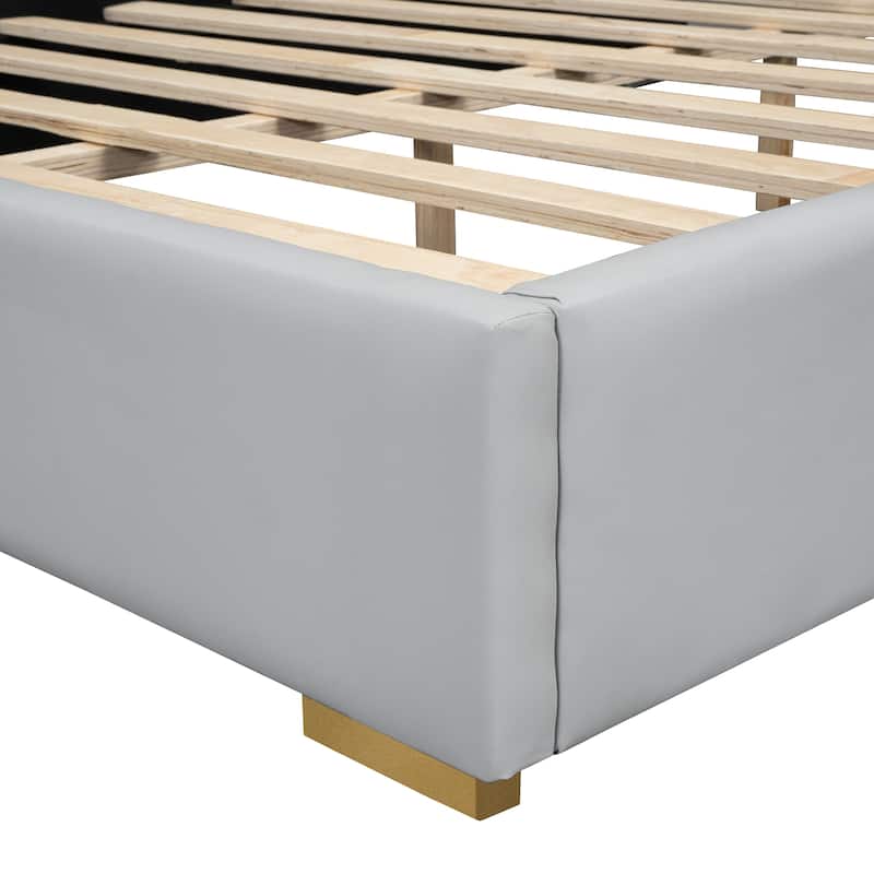 Modern Upholstered Platform Bed with Metal Strips